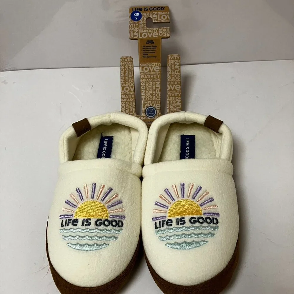 Life is good® Kids Sunshine Slippers Fleece Lined Comfy Brand New